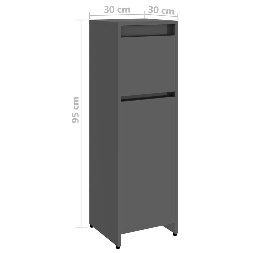 Bathroom Cabinet High Gloss Grey 30x30x95 cm Chipboard